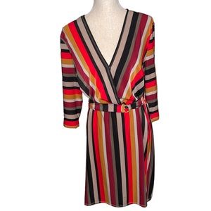 Tacera Women’s Faux Wrap Dress Size 2X Belted Vintage/Retro Vibes Striped